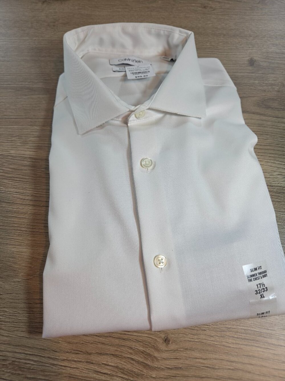 Calvin Klein Mens Dress Shirt 17.5 32/33 XL White Infinite Non Iron Slim Fit NWT